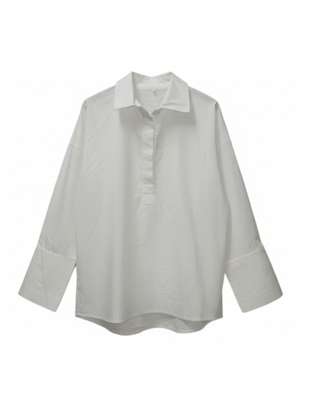 Faahion Clothing Women's Oversized White Cotton Poplin Popover Tunic shirt Large